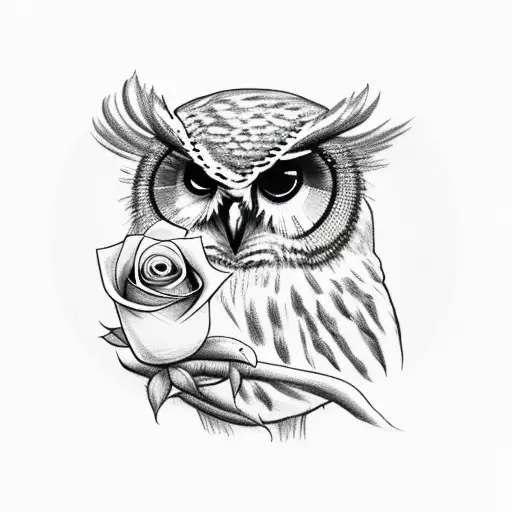 Owl Holding A Rose