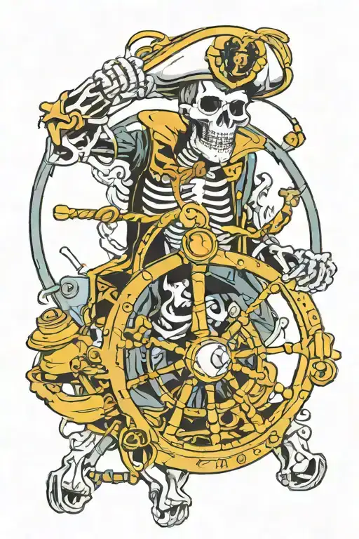 Captain Skeleton Steering The Steering Wheel Surrounding