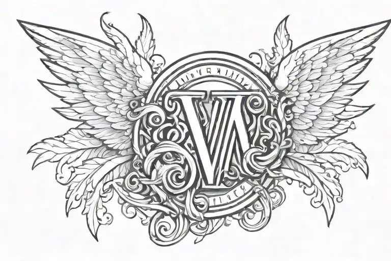 Roman Numeral V With Angel Wings Spread Wings