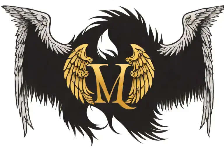 Roman Numeral V With Angel Wings Spread Wings