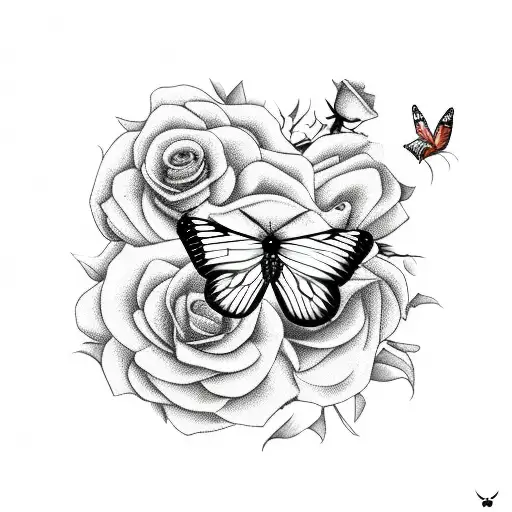 Butterfly With Rose And Gun