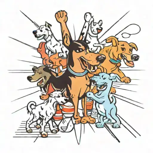 A Pack Of Dogs And Children Playing Together In A Bowling Alley