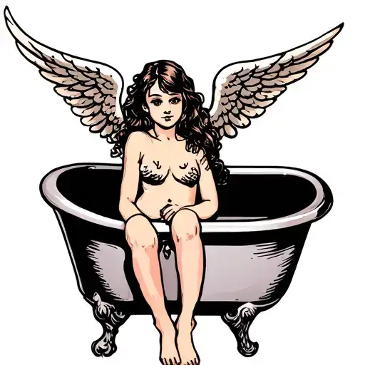 Girl In A Bathtub With Angel Wings
