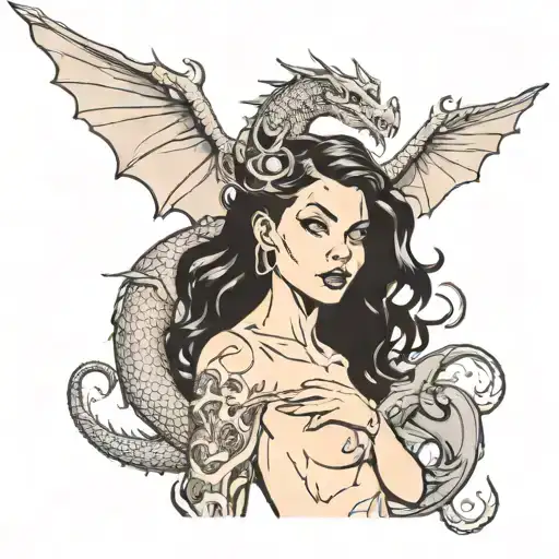 Nude Woman With Dragon Flying