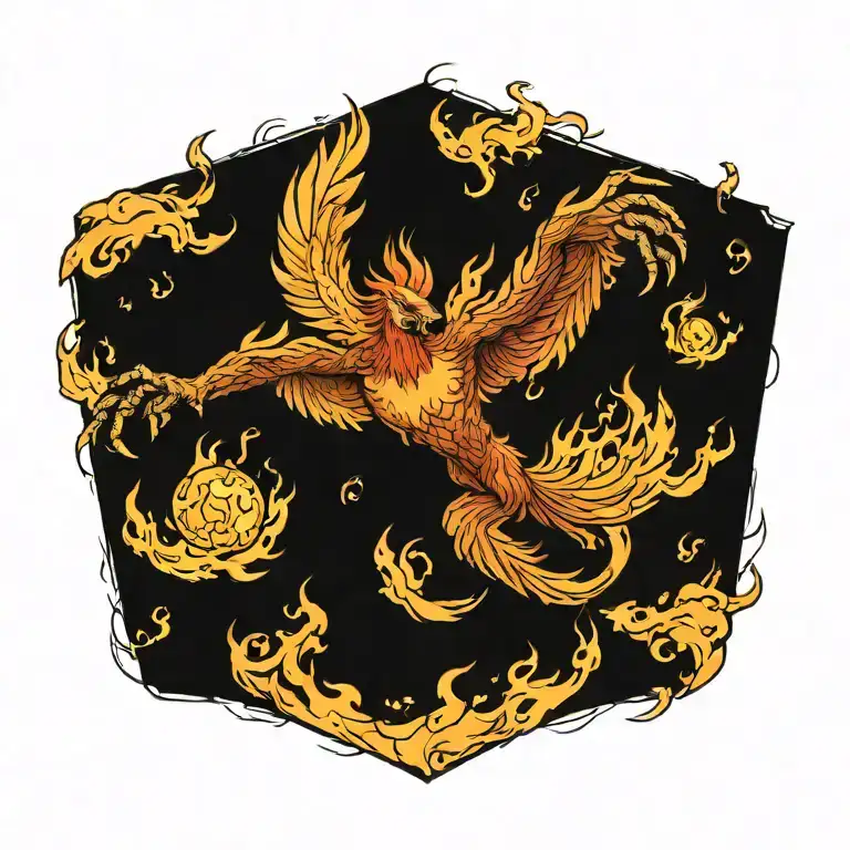 Phoenix 3 Quarter View In Attack Position Holding The Planet In Flames And Lava In Its Talons