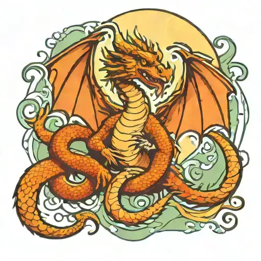 Dragon With Moon And Snakes