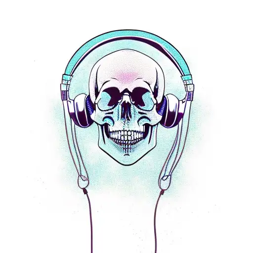 Skull With Headphones Listening Rock Music