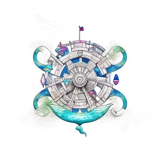 Mermaid And Ship's Wheel
