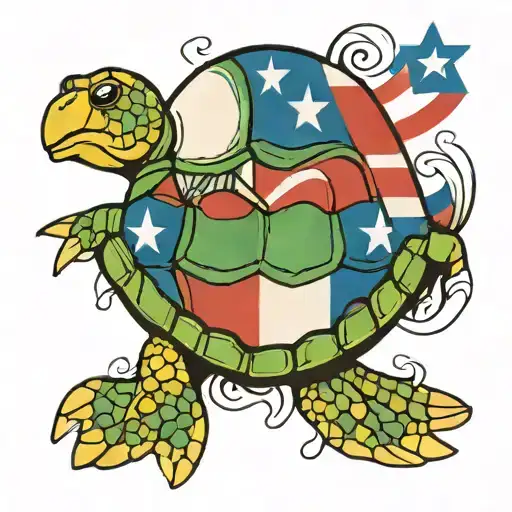 Sea Turtle With Puerto Rico Flag On Shell Pattern