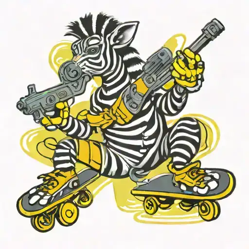 Skateboarding Zebra With Guns Money Drugs