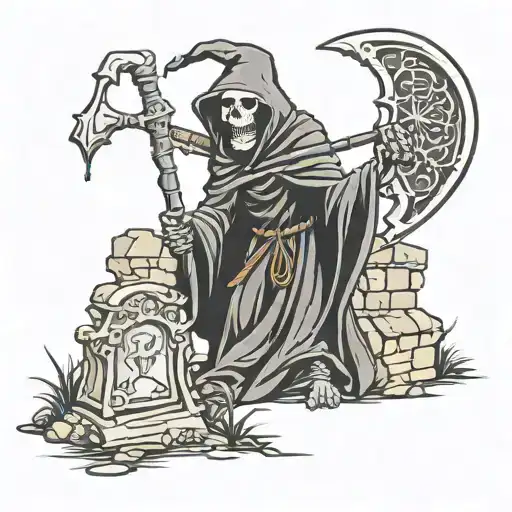 Grim Reaper Holding A Scythe In A Graveyard