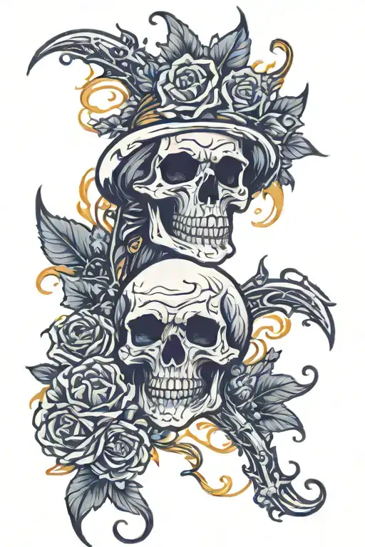 Death Skull And Flowers