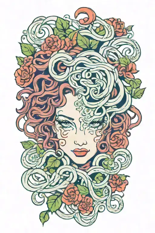 Medusa Surrounded By Blooming Vines Growing