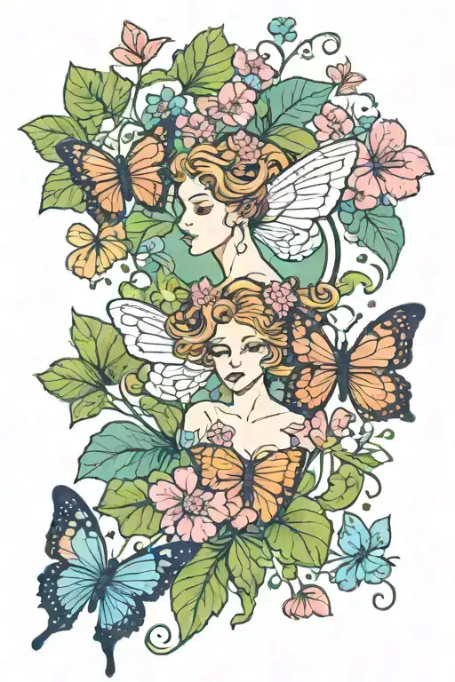 Background Of Gemini Zodiac Sign With Butterfly Flying Over Small Clover Leaves And Flower