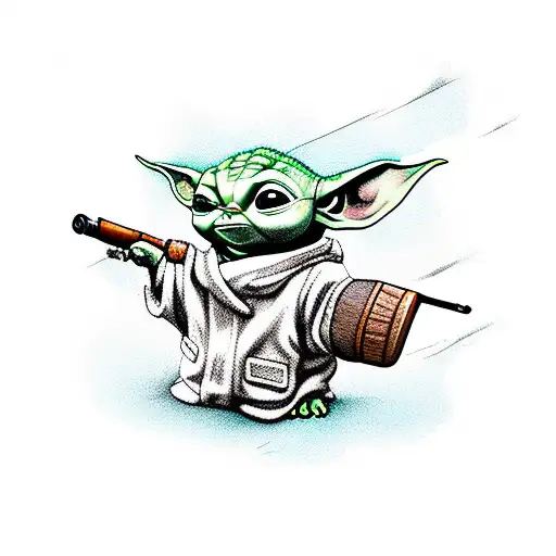 Baby Yoda Riding A Moose While Holding A Rpg