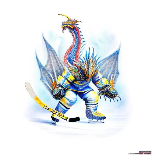 A Fierce Hockey Player Battling A Dragon On Ice