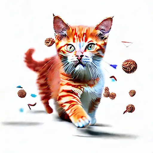 A Bold Orange Cat Roaring Like A Leon Surrounded By Paper Balls Flying From Behind The Cat