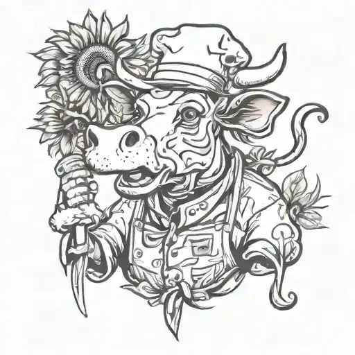 Chef Cow With Sunflower