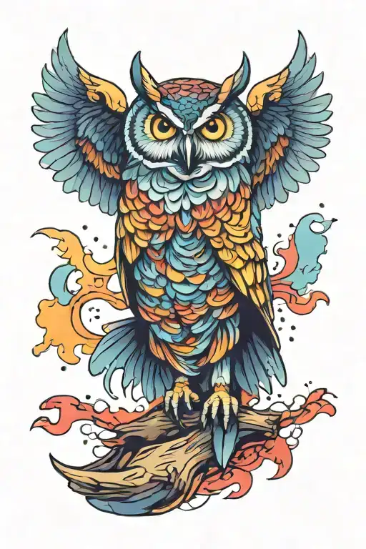 Owl Ascending From Darkness Into A Colorful Hyper Realistic