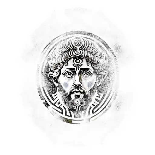 Marcus Aurelius Standing On A Mountain Overlooking A Labyrinth With His Third Eye Open