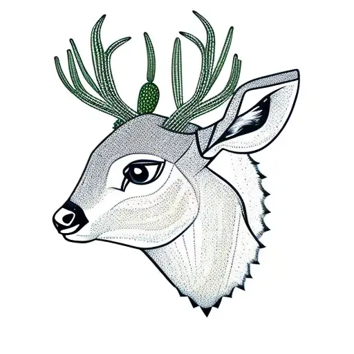 Male Deer Looking Straight With Cactus In Background