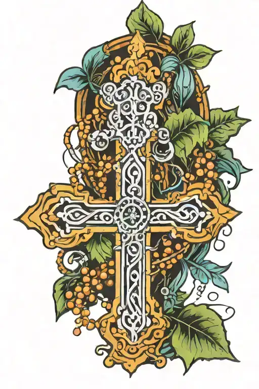 Cross With A Rosary Beads