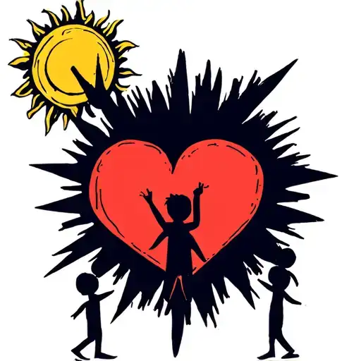 Heart Sun And Two Stick Figure Boys