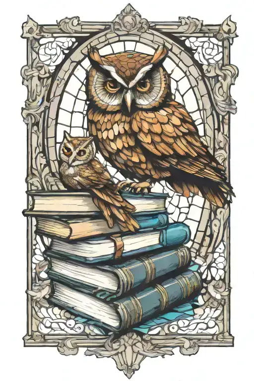 Stained Glass Owl And Books