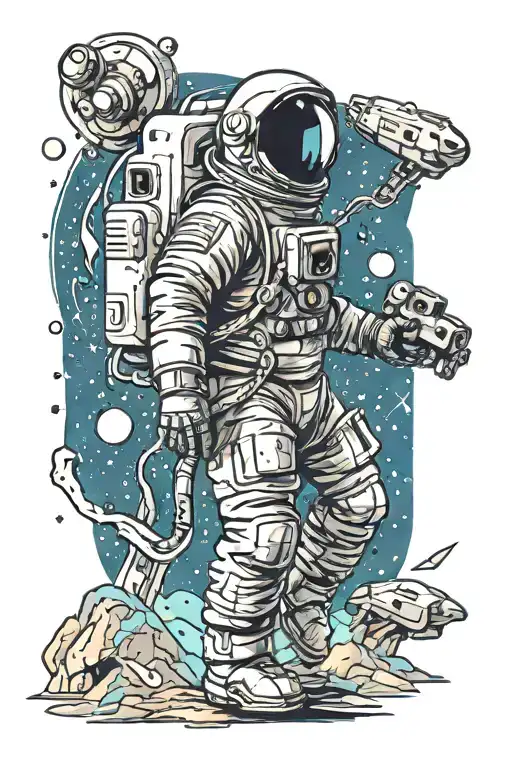 Film And Astronaut Against The Backdrop Of Space