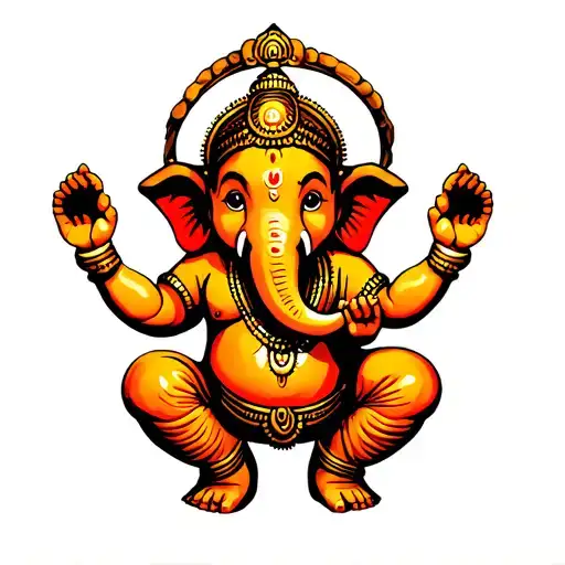 Kid Ganesha Stand Up Full Body Happy And Cartoon Style