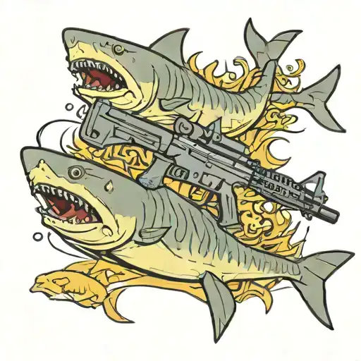 A Hunting Rifle Morphing Into A School Of Sharks