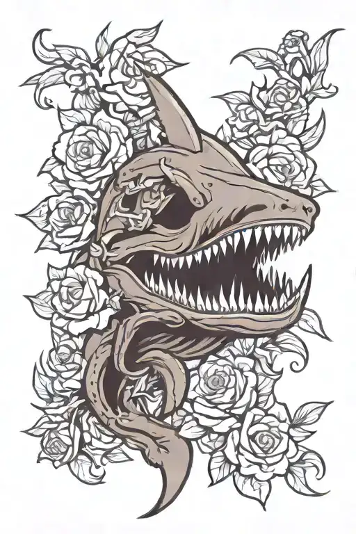Goblin Shark And Floral Design