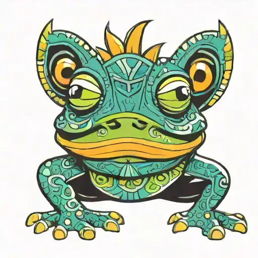 Frog Wearing Aztec War Mask