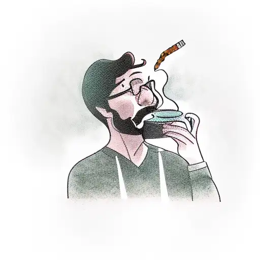 A Man Without Face Drinking Coffee Smoking A Cigarette While Reading A Book