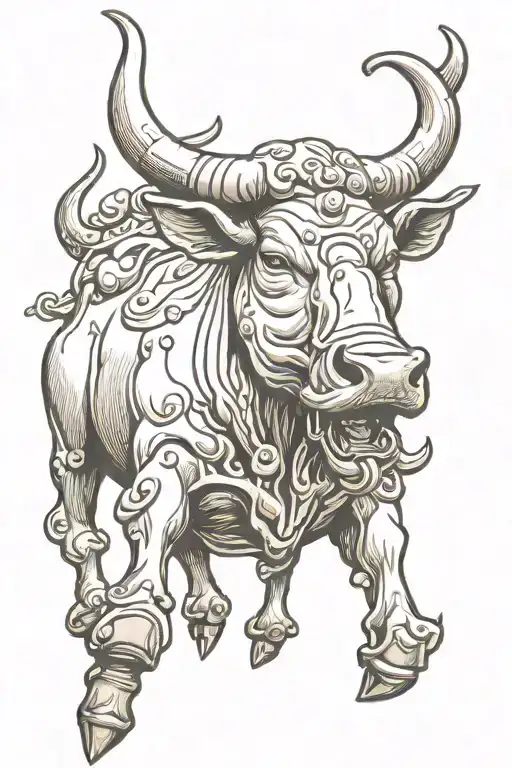 Happy Stoned Bucking Bull With Mushrooms Hanging Out Of Mouth