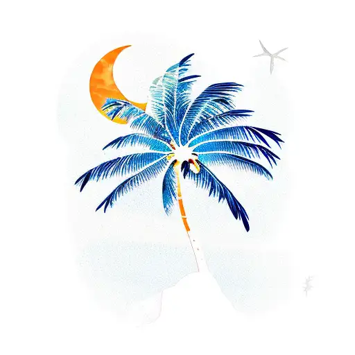 Moon Stars Sea Beach Palmtrees Night