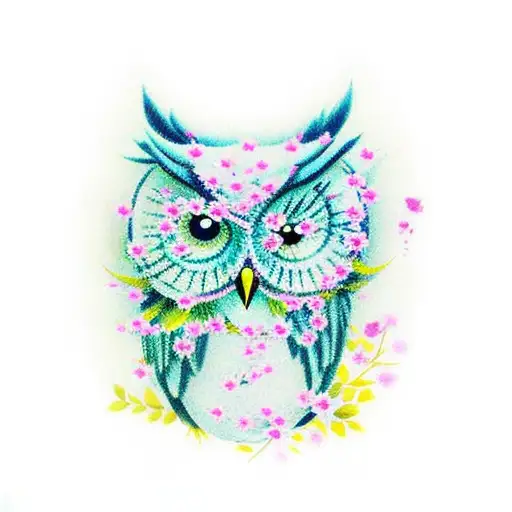 Owl With Sakura Flowers