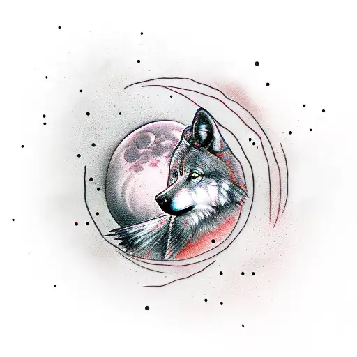 Blood Moon With Wolf And Raven