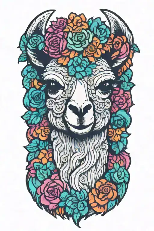 Colorful Llama With Flower Crown Knitting A Blanket