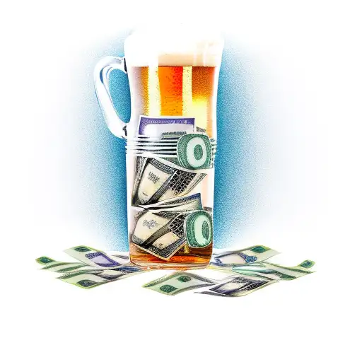 Stack Of Money Pouring Into A Beer Mug