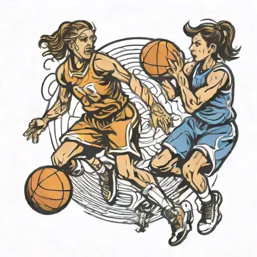 Girl Basketball Player To Football Player Throwing Ball