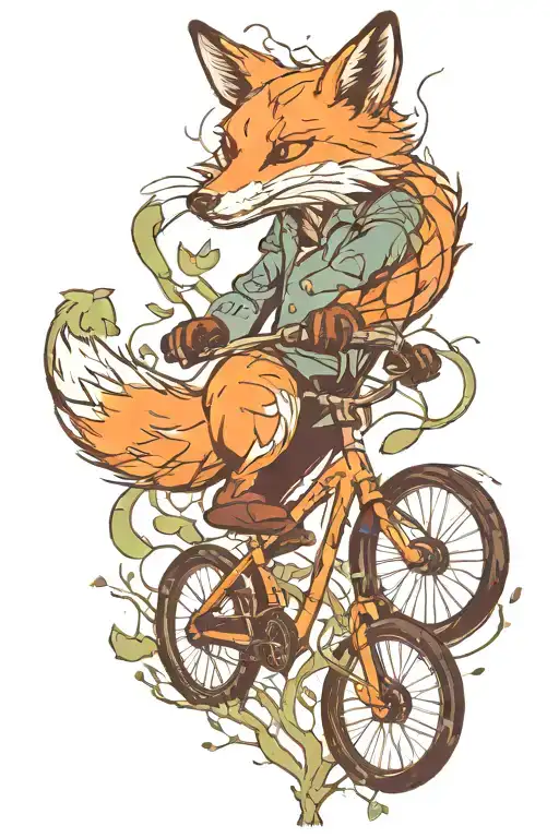 Bicycle Entwined With Tree With Fox Jumping Out Of It