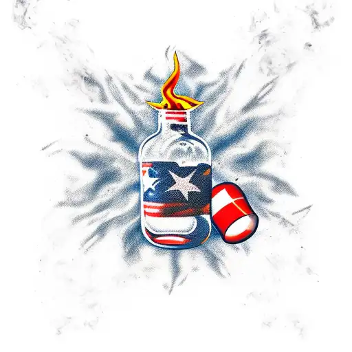 Molotov Cocktail With American Flag As Cloth On Fire Inside The Bottle