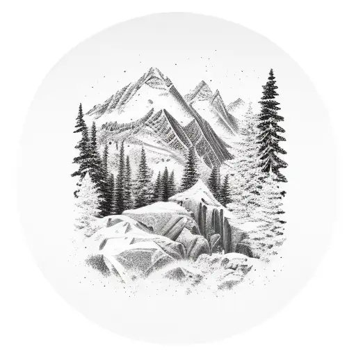 An Elegant Wine Glass Surrounded By Mountain Peaks