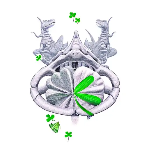 Dinosaur With Clover Wrapped Around It Inside Of Heart