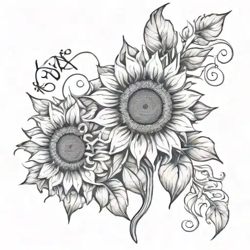 Sunflower And 5 Names Written