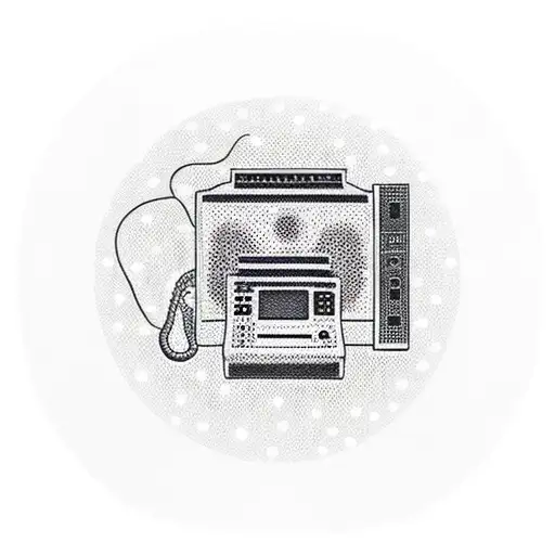 A Dotwork Tattoo Of A Retro Internet Modem Surrounded By Floral Elements