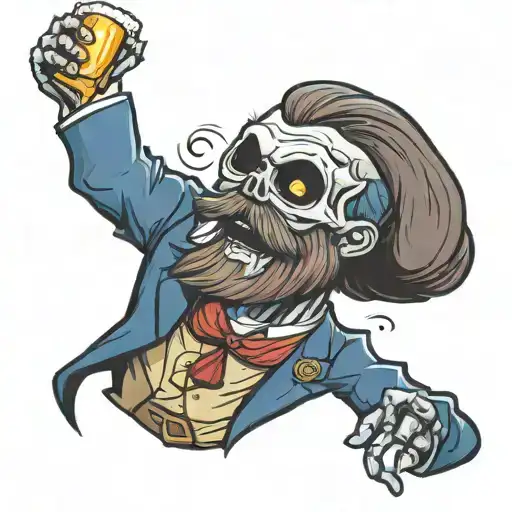 A Living Skeleton With A Mustache And Beard In A Classic Suit And Beer In His Hands