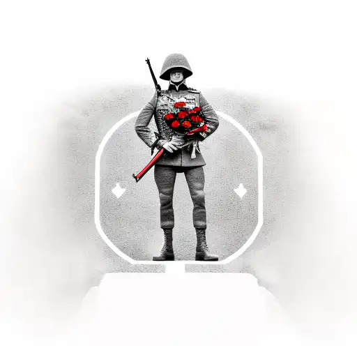 Soldier Holding Onto Rose Over Trench