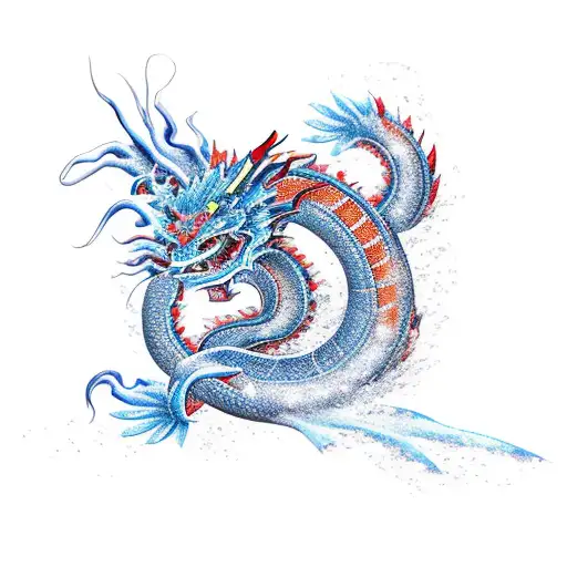 A Traditional Japanese Dragon Surrounded By Water Splashes